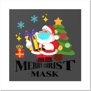 Merry Christ Mask Funny Santa with Face Mask Posters and Art